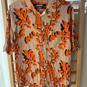 Jacquemus Tan and Orange Leaf Pattern Shirt
